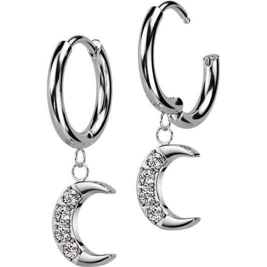 Boucle d'Oreille Pendentif Lune Zircone Cliqueur