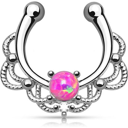 Faux Piercing au nez Septum Opale Ronde Argent Pliable