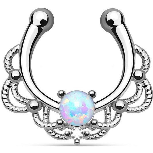 Fake Nasenpiercing Septum Opal Rund Silber Biegbar