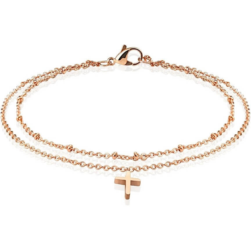 Bracelet Croix Or Double Ligne Or Rose