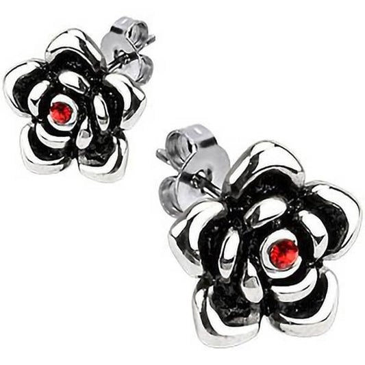 Bouton d'Oreille Rose Argent Zircone