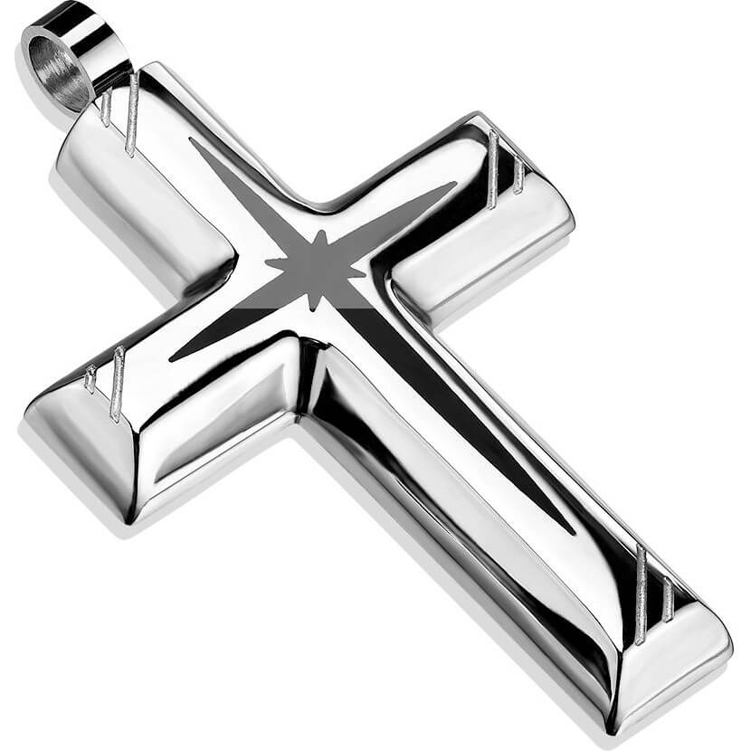 Collier Croix Étoile Noir Argent