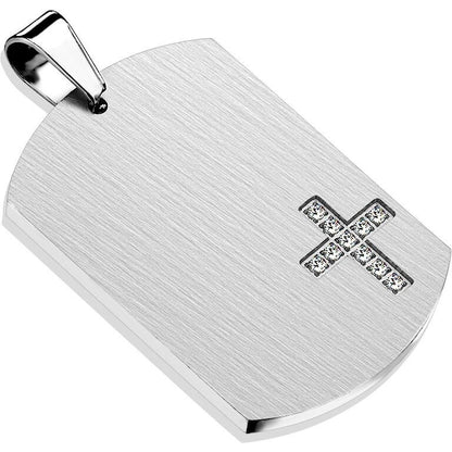 Dog Tag Cross Zirconia Silver