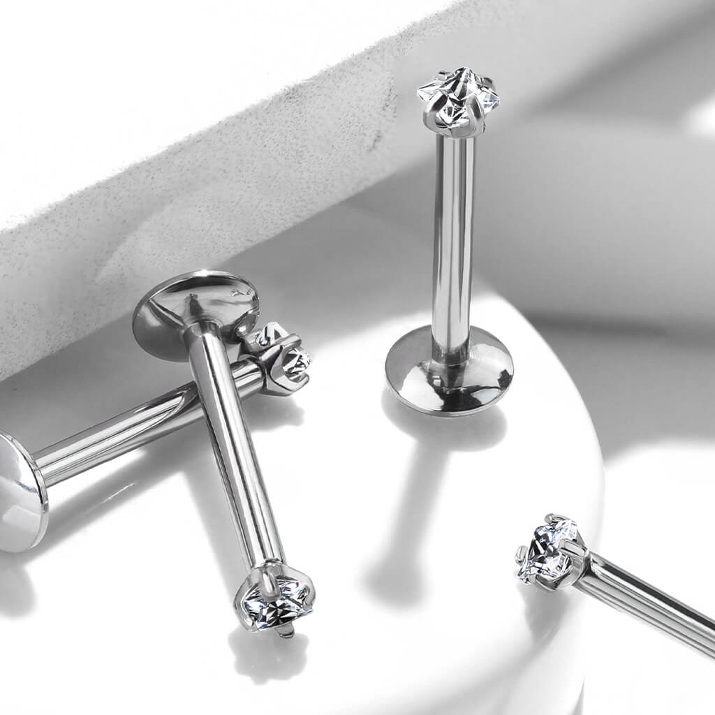 Titane Labret Zircone Carrée Argent Filetage Interne