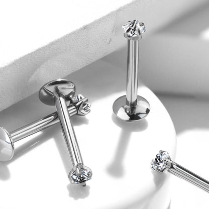 Titan Labret Quadrat Zirkonia Silber Innengewinde