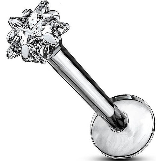 Titane Labret Étoile Argent Zircone Filetage Interne