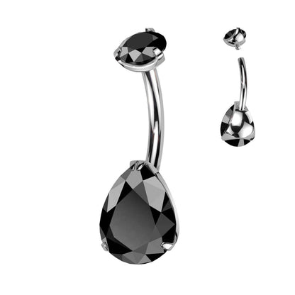 Titane Piercing Nombril Goutte d´Eau Zircone Filetage Interne