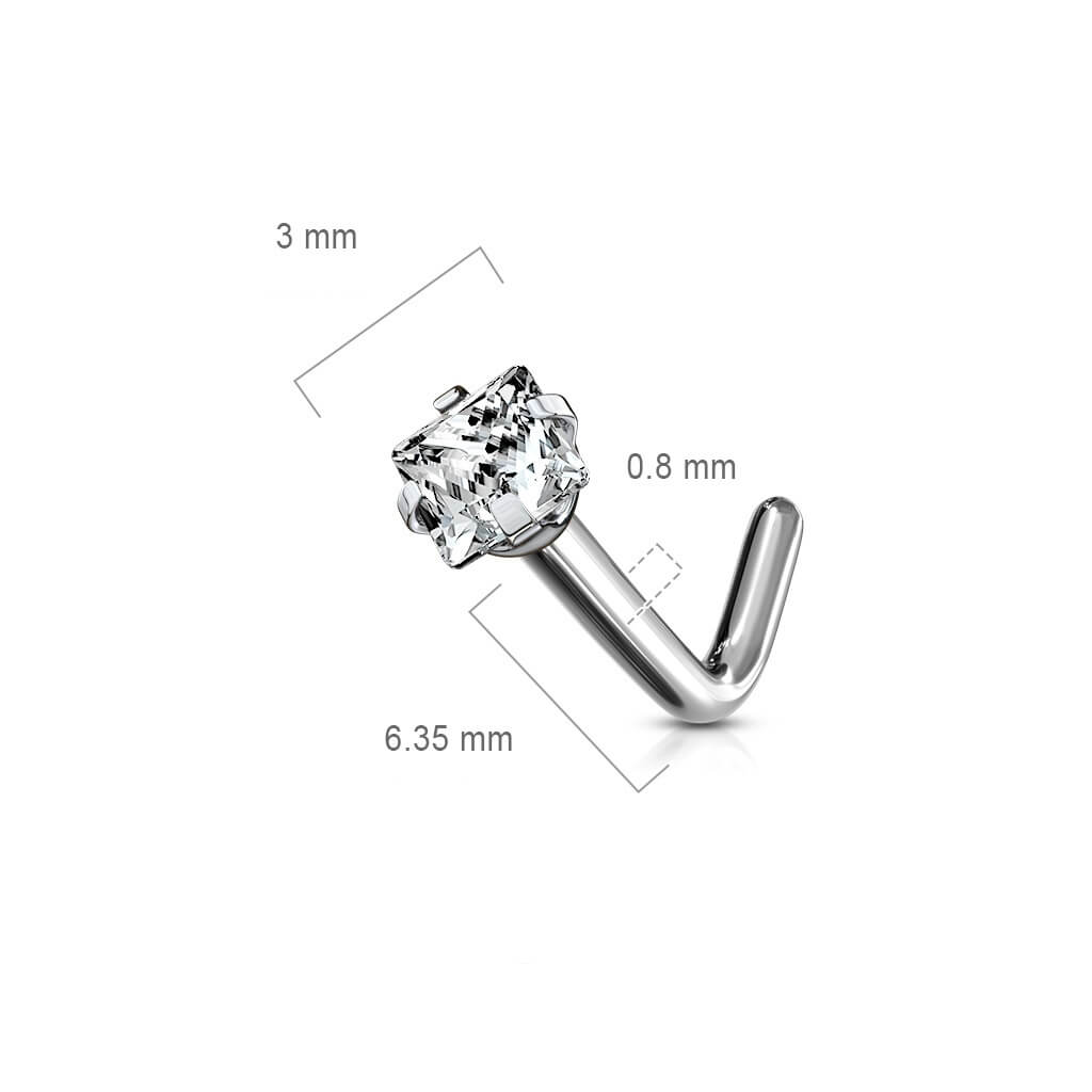 Titan Nasenstecker L-Form Quadrat Zirkonia Silber