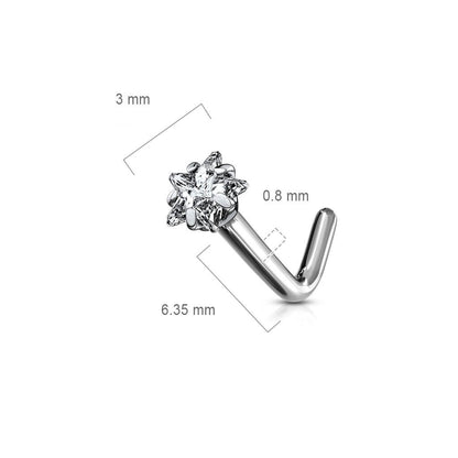 Titanium Nose L-Shape Star Zirconia Silver