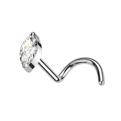 Titanium Nose Screw Marquise Cut Zirconia