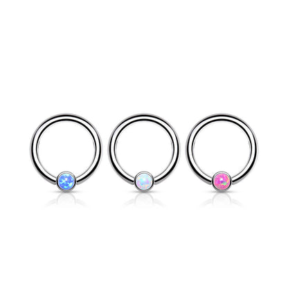 Titanium Ring Ball Flat Opal Silver Bendable