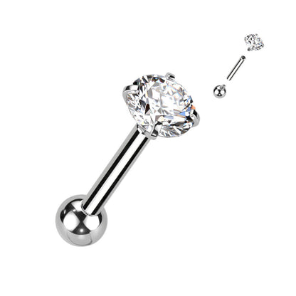 Titanium Barbell Zirconia Silver Internally Threaded