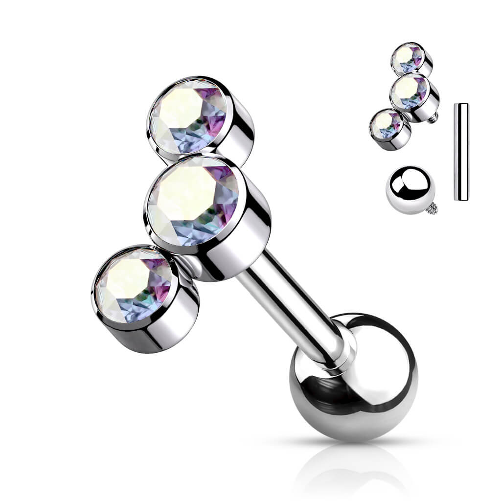 Titanium Barbell 3 Zirconia Silver Internally Threaded