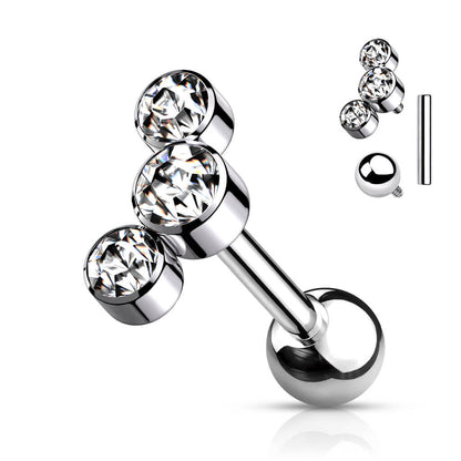 Titanium Barbell 3 Zirconia Silver Internally Threaded