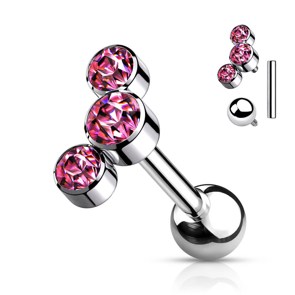 Titanium Barbell 3 Zirconia Silver Internally Threaded