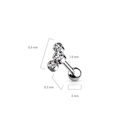 Titanium Barbell 3 Zirconia Silver Internally Threaded