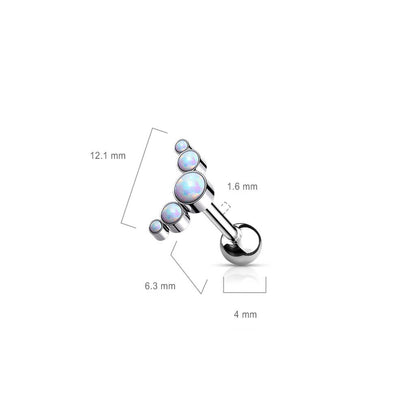 Titanio Barbell Argento e 5 opali Filettatura Interna