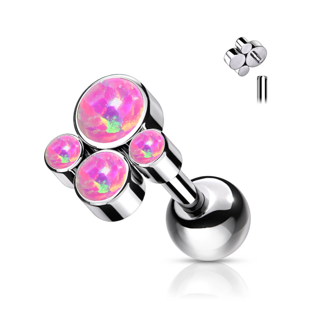 Titanium Barbell 4 Opal Flat Silver Internally Threaded