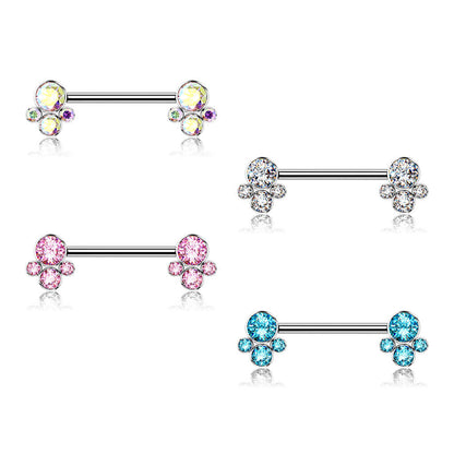 Titanio Piercing Capezzolo Argento con 4 zirconi Filettatura Interna