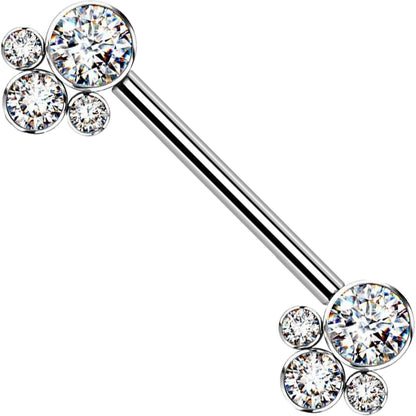 Titanio Piercing Capezzolo Argento con 4 zirconi Filettatura Interna