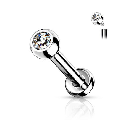 Titanio Labret Sfera argento con zircone Filettatura Interna