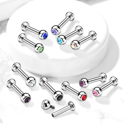 Titane Labret Bille Zircone Argent Filetage Interne