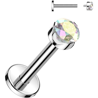 Titanium Labret round zirconia prong setting Internally Threaded