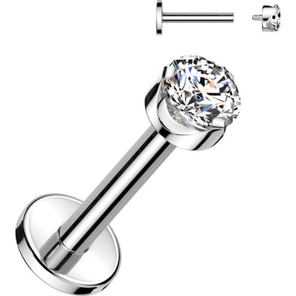 Titanium Labret round zirconia prong setting Internally Threaded