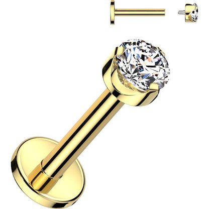 Titanium Labret round zirconia prong setting Internally Threaded