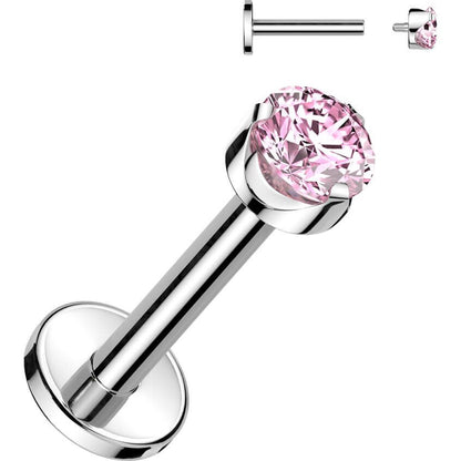 Titanium Labret round zirconia prong setting Internally Threaded