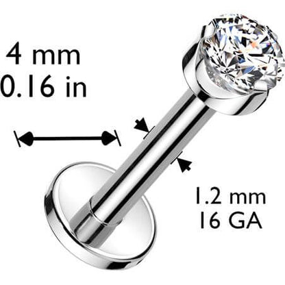 Titanium Labret round zirconia prong setting Internally Threaded