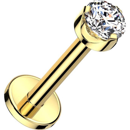 Titanium Labret round zirconia prong setting Internally Threaded