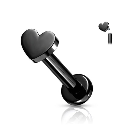 Titanium Labret Heart Flat Internally Threaded