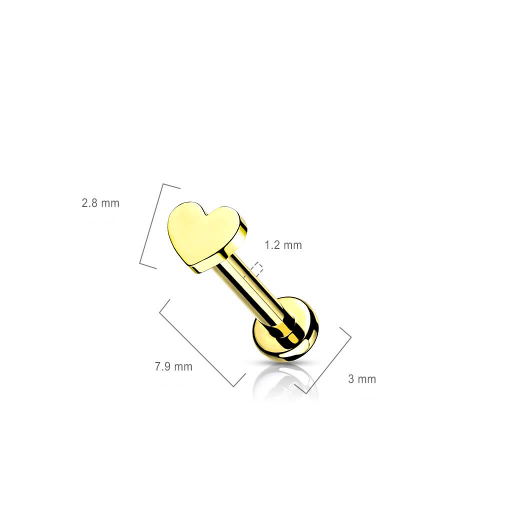 Titanium Labret Heart Flat Internally Threaded