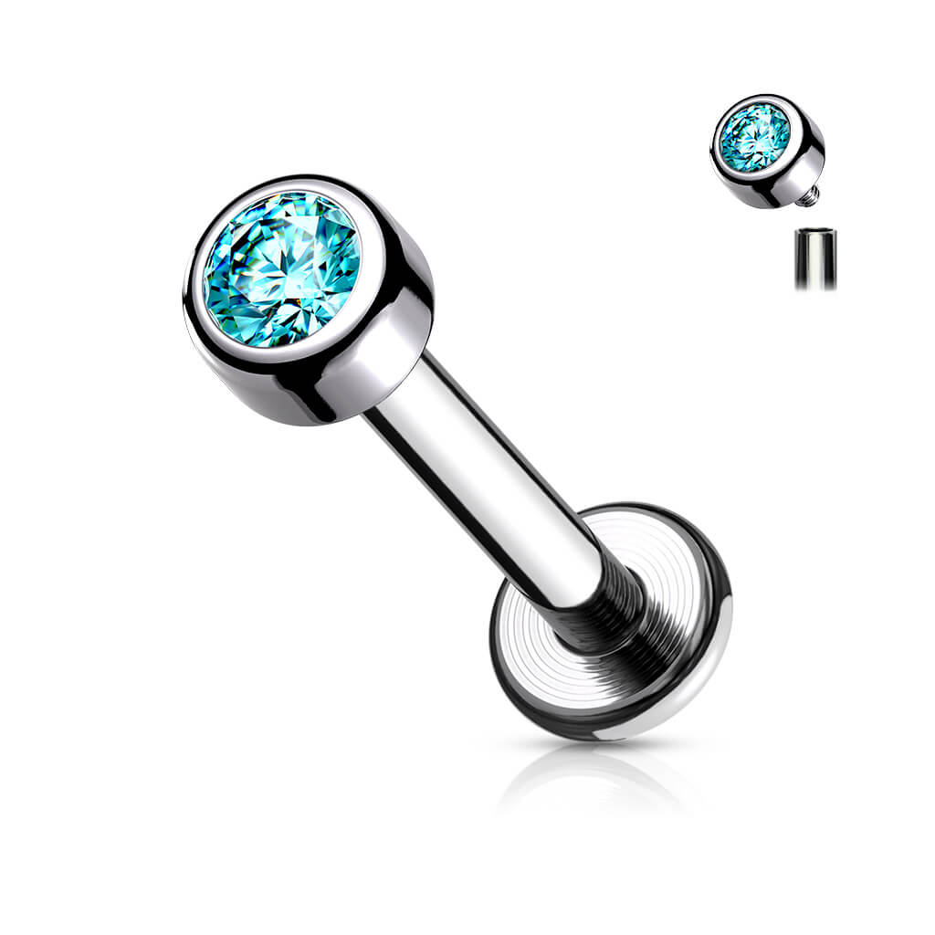 Titan Labret Zirkonia Rund Silber Innengewinde