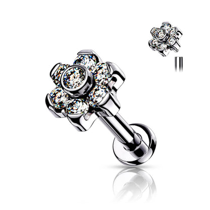 Titanio Flor Circonita Plata Rosca interna Labret