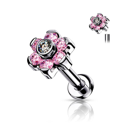 Titanio Flor Circonita Plata Rosca interna Labret