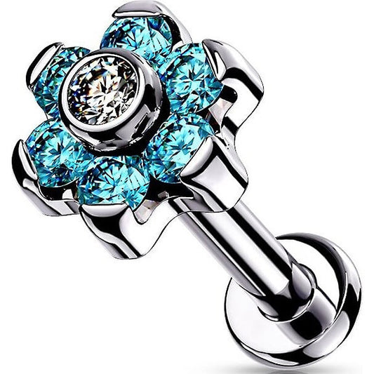 Titanio Flor Circonita Plata Rosca interna Labret