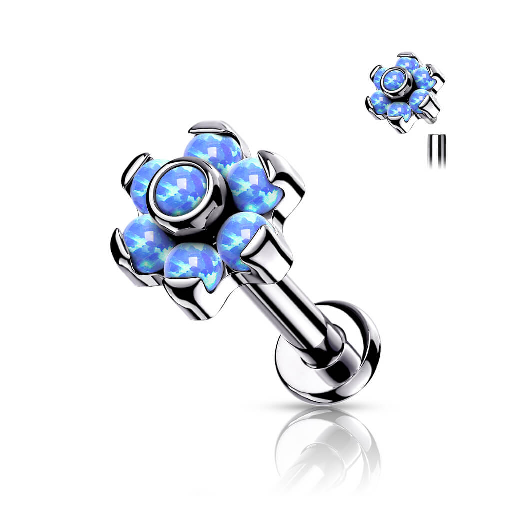 Titane Labret Fleur Opale Argent Filetage Interne