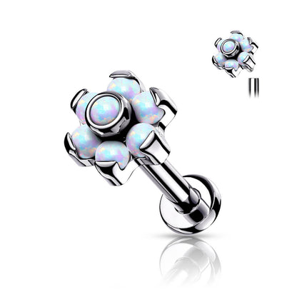 Titane Labret Fleur Opale Argent Filetage Interne