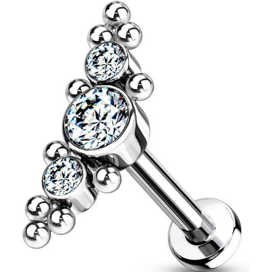 Titan Labret 3 Zirkonia Flach Silber Innengewinde