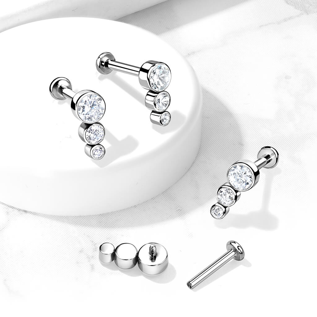 Titanio 3 Circonita Plano Plata Rosca interna Labret