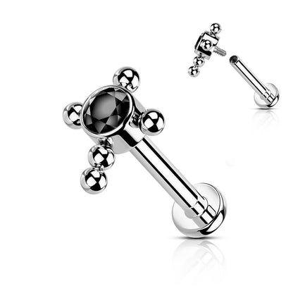 Titanio Labret Croce con zircone Filettatura Interna