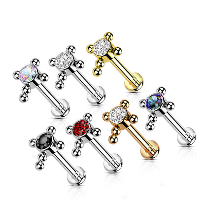 Titanium Labret Cross Zirconia Internally Threaded