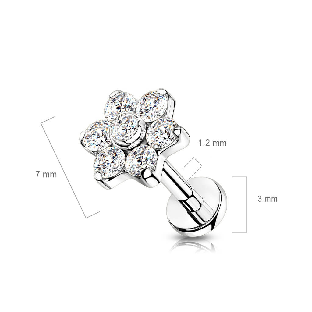 Titanium Labret Flower Zirconia Internally Threaded