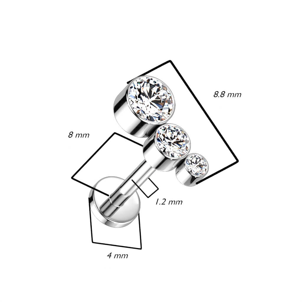 Titane Labret 3 Zircones Filetage Interne