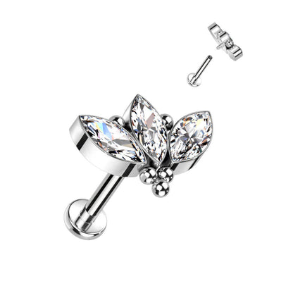 Titanio 3 Circonitas talla Marquesa Plata Rosca interna Labret