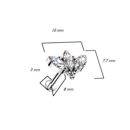 Titane Labret 3 Marquises Zircone Argent Filetage Interne