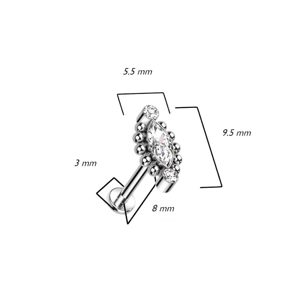 Titan Labret Marquise Schliff Zirkonia Silber Innengewinde