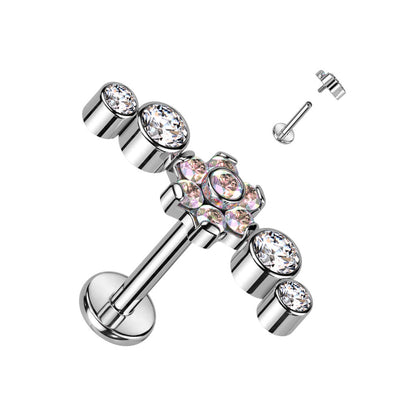 Titan Labret Blume Zirkonia Silber Innengewinde